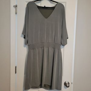 WHBM Kimon Style Smocked Waist Dress, Stone Gray. NWOT, Sz XL